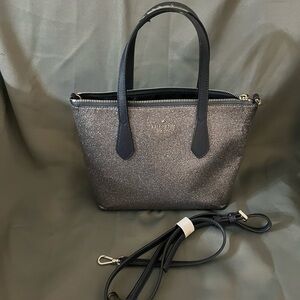 Kate Spade Glitter Satchel in Silver and blue